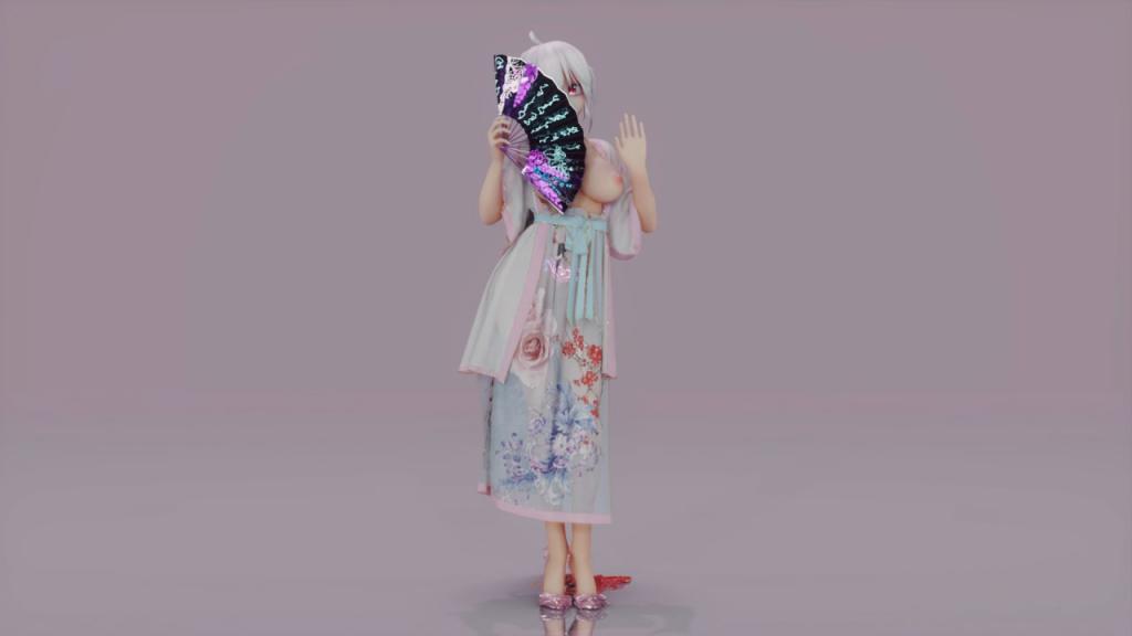 MMD50 弱音汉服巨乳少女自慰 淫水打湿古风裙 寄明月呻吟