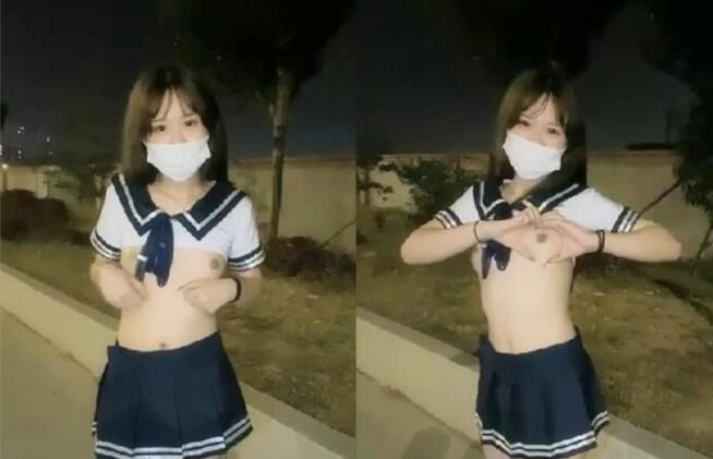 橙橙小姐姐学生制服夜晚户外露出跪地爬行假吊后入抽插入自慰