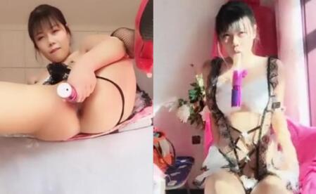 骚气美女主播性感情趣装网袜红色高跟鞋床边翘着屁股道具自慰边插边出水