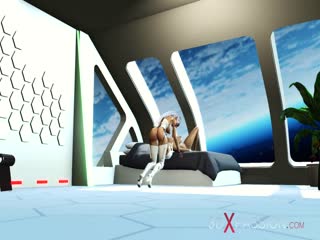 土星軌道中的熱外星人性愛性感的金發女郎喜歡黑色