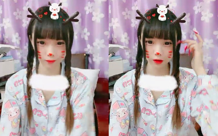 18岁小虎牙萌妹口红抹在脸上卡哇伊