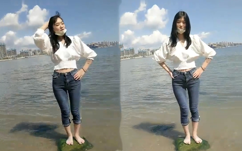 妹子沙滩边闲逛找了个没人的地方吃鸡口暴