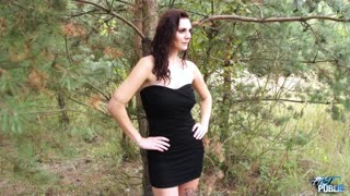 Busty curly hot model convinced by ugly agent to fuck in public