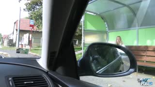 Blonde skinny slut having fun when push her ass to stranger in public