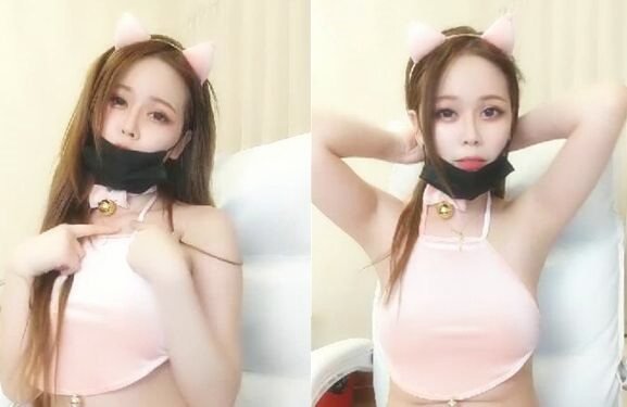 美乳妹子情趣耳朵肚兜诱惑黑丝高跟鞋椅子道具自慰连体网袜抽插呻吟